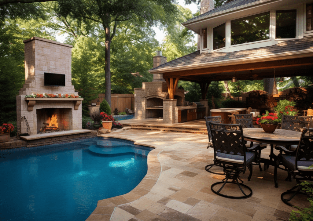 outdoor fire features, fireplaces
