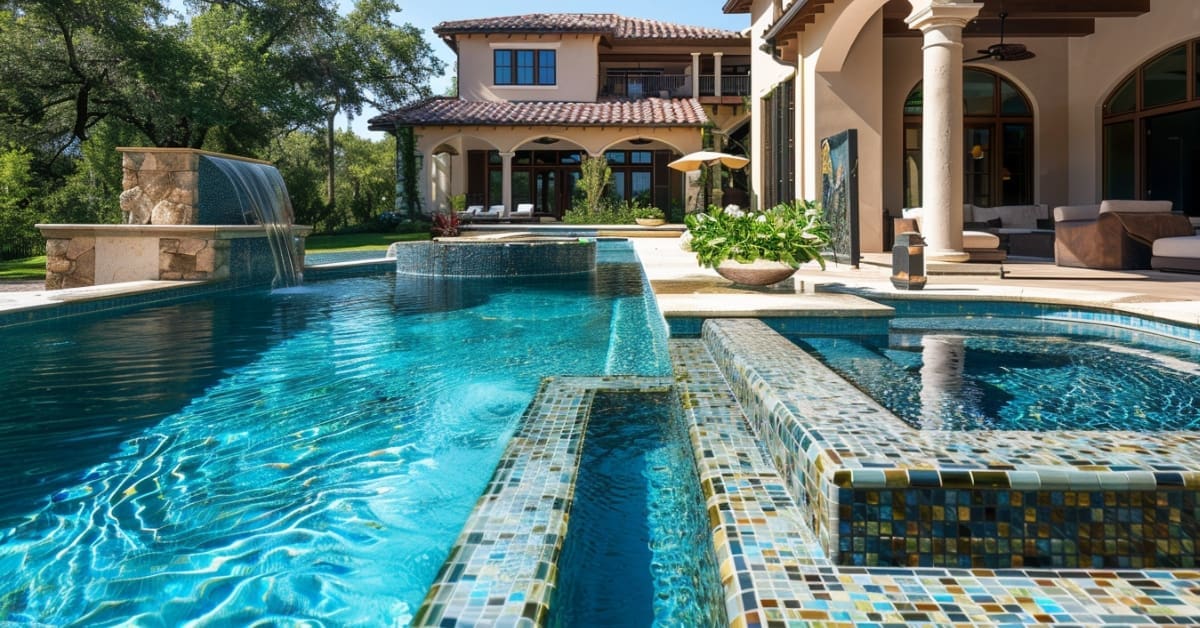 Modern Pools with Glass Pool Tiles in the Heart of Texas